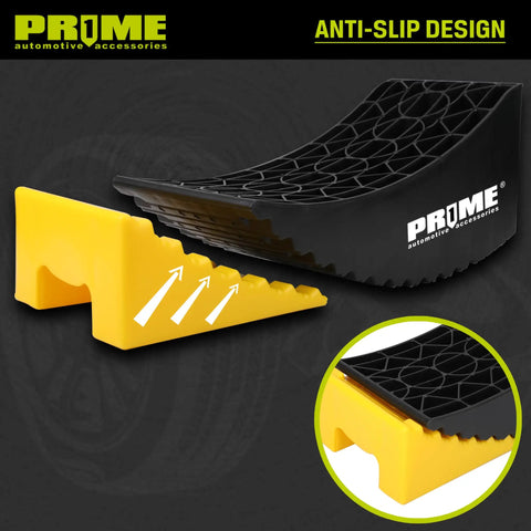 Heavy Duty RV Camper Levelers 6 Inch Two Pack Wheel Chock Ramp for RVs Campers and Trailers with Honeycomb Grip Anti Slip Base