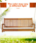 Two Person Outdoor Hanging Porch Swing With High Back And Cozy Armrests, Heavy Duty 800 Lb Capacity, Eucalyptus Wood Bench Swing