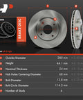 Heavy Duty Front Vented Disc Brake Rotors Two Pack Measures 11.02 Inches Fits Nissan Cube Sentra Versa 2007 To 2014, showing dimensions and details.