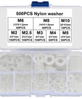 500 Piece Nylon Flat Washer Set M2 To M10 White Assortment Kit For DIY Projects Electronics And Mechanical Work Dielectric Safe Spacers Durable Plastic Washers in organizer case