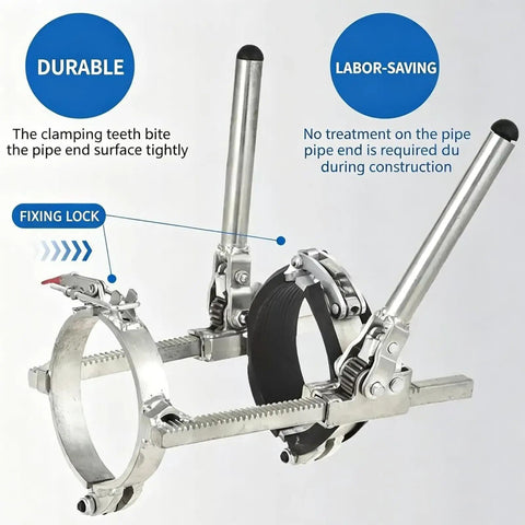 Heavy Duty Ratchet Pipe Puller With Anti Jam Clamp for Sewer Drainage and Construction, showing durable aluminum design.