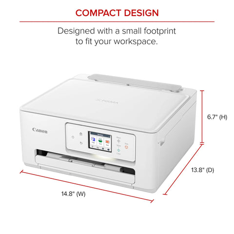 Wireless All In One Color Inkjet Printer With Auto Duplex for home photos, featuring a 2.7-inch touchscreen, compact design, front view.
