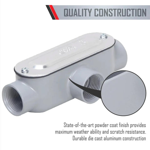 RLT200 Threaded T Type Conduit Body For Electrical Installations with die cast aluminum body gray finish top view