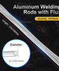 100 Aluminum Welding Rods Flux-Free for Easy Welds DIY Aluminum Repair and Brazing, 13 Inch Length, visible with dimensions marked.