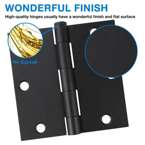 Matte Black 3.5 Inch Square Door Hinges Set 12 Pack For Interior Exterior Doors with 270 Degree Swing and No Squeak Finish