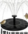 Solar Powered Floating Fountain For Bird Bath And Outdoor Water Features With 6 Nozzles, Super Easy Setup Under Direct Sun No Battery Needed