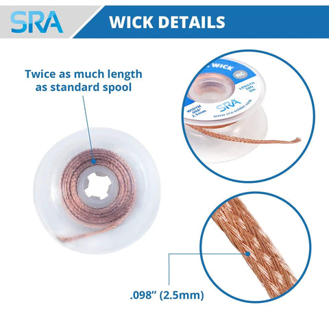 Flat Woven Copper Desoldering Wick With No Clean Flux For Easy Damage Free Solder Removal 3 Pack 10 Foot Solder Wick Spools Desoldering Braid Pro Grade For Electronics Repair with spool size details