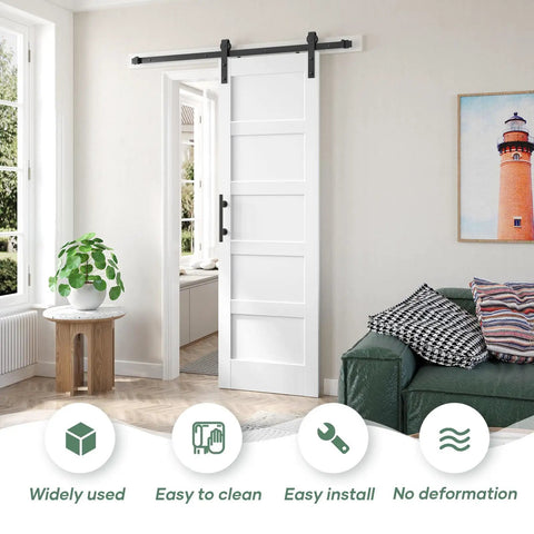 24x84 Inch White Barn Door With 4 Foot Sliding Hardware Kit And Handle Included MDF Solid PVC Surface DIY Assembly Easy To Install