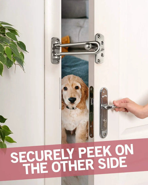 Installed Swing Bar Door Lock For Front And Back Doors, Heavy Duty Childproof Door Guard Made From Reinforced Diecast Metal, Satin Nickel Finish