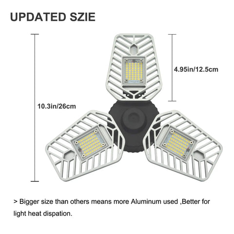 2-Pack LED Garage Lights With Adjustable Trilights, 6500 Lumens, 10.3in size and E26/E27 Base, aluminum frame, top view