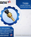 Straight Bolt On Engine Coolant Temperature Sensor Replaces TX89 And SU109, brass housing, designed for accurate temp monitoring.