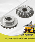 2 Pcs 5140061-65 Table Saw Bevel Gear Replacement Kit with two bevel gears and yellow table saw illustration