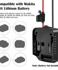 Two Pack Battery Adapters Compatible With Makita 18V Batteries shown with fuse and wire details