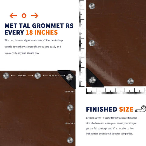Detail of 20x30 Heavy Duty Waterproof 12 Mil Tarp Cover Reversible Tarpaulin with metal grommets and measuring scale
