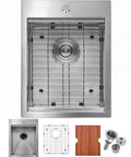 Stainless Steel Bar Sink Drop In 15 By 20 Inch Topmount Single Bowl Workstation Kitchen Sink For RV Office Laundry Wet Bar Outdoor Yard Built Tough 16 Gauge 3mm Rim with accessories.