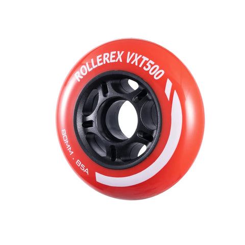 VXT500 Inline Skate Wheels 80mm By 24mm Urethane Replacement Pack, smooth roll, single red wheel with 608 bearing