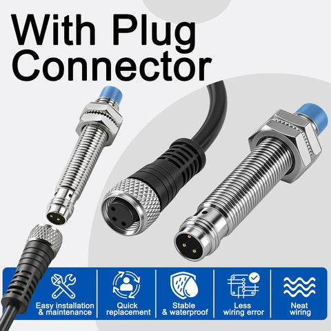 Inductive Proximity Sensor Switch M8 2Mm Detect Distance 10-30V DC 200mA PNP Normally Open 3-Wire with plug connector