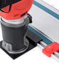 Heavy Duty Guide Rail Adapter Fits Milwaukee Compact Router mounted on a track with precision alignment and sturdy grip.