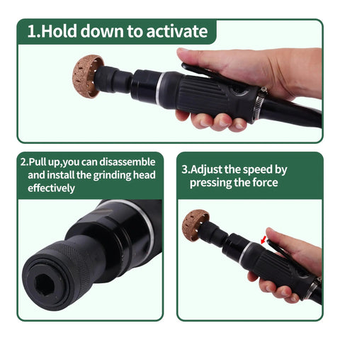 Instructions for using Low Speed Air Tire Buffer Kit With Tungsten Carbide Heads 42 Mm And 55 Mm including activation and adjustment