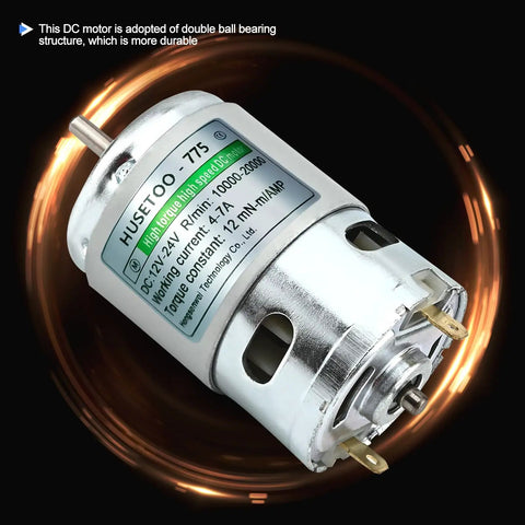 High Torque 12V 775 DC Motor With Double Ball Bearings And Built In Cooling Fan 10000 To 20000 RPM CW CCW Control Round Shaft