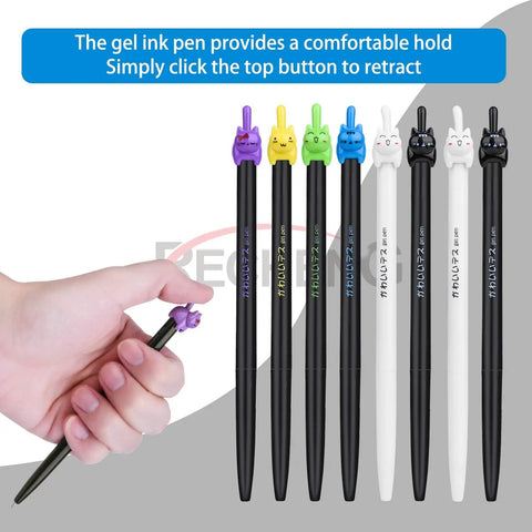 Cute Cat Gel Pens Set With Retractable Tip Fine Point 0.5mm Black Ink 12 Pack shown with colorful cat designs
