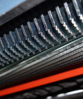 Close-up of 20 Inch Planer With Helical Cutterhead, Auto Depth Lock With Twin Nitrogen Cylinders, German Carbide Inserts, 4 Sided Indexed Cutting Inserts, Heavy Cast Iron Construction For Smooth, Precise Planing Built Tough For High Volume Milling And Smooth Finishes cutting blades