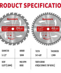 Revvstark 5-1/2 in circular saw blades, 10 mm arbor; 24T & 48T carbide teeth (two blades shown)