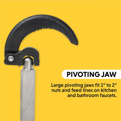 Telescoping Basin Wrench With Large Pivoting Jaw Extends From 11 To 16 Inches Fits 1 To 2 Inch Nuts And Feed Lines One Hand Ratcheting For Easy Faucet Install