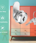Six Pack Cabinet Locks With Keys, Five Eighth Inch Cam Lock Keyed Alike in zinc alloy, shown with cabinet background