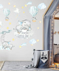 Blue Watercolor Elephant Wall Decals For Kids Room With Moon And Stars Hot Air Balloon Theme Sticker Set Sweet Dream Big Little One