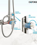 Outdoor Shower Faucet Set In Brushed Nickel, 304 Stainless Steel Shower Head With 2-In-1 Cylinder Handheld Spray, dual control feature