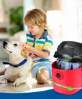 Child with a dog next to a wet/dry vacuum featuring 6 Pack Reusable Paper Disc Vacuum Filter For Most Wet Dry Vacuums 5 Gallon And Up