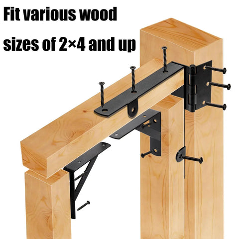 No Sag Gate Frame Kit With Heavy Duty Corner Brackets And Hinges For Wood Fences, Corrals, And Windows, Gate Hardware That Keeps Gates Level, Easy Install With Screws, Pull Ring, And Instructions