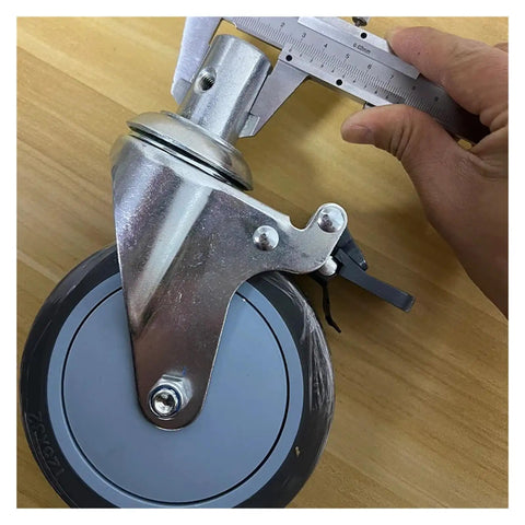5 Inch Brake Silent Caster Wheel With 28mm Round Pole Buckle, showing measurement, PVC and TPR material visible