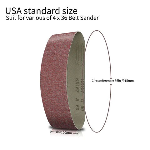 4x36 Sanding Belts For Woodworking Kit, 12 Pcs Belt Sander Paper Set, standard size, 60-400 grit, shown in 4x36 dimensions