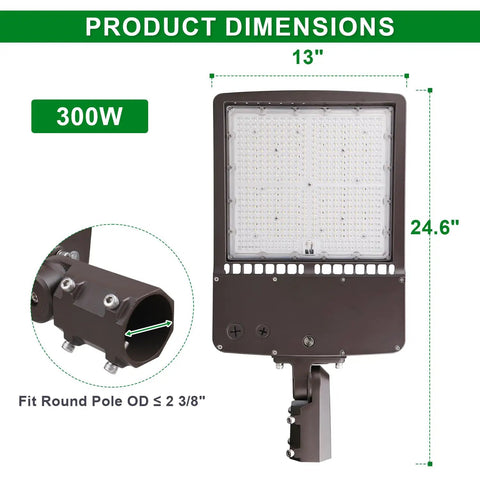 Ultra Bright 480V 300W LED Parking Lot Light For Outdoor Commercial Areas With 42000 Lumens IP65 Waterproof Shoebox Fixture 300W dimensions