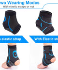AquaFlex Pro Ankle Brace Compression Sleeve for water sports, showing two wearing modes with and without elastic strap.