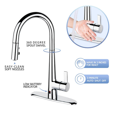 Touchless Kitchen Faucet With Pull Down Sprayer And Motion Sensor Hands Free Tap High Arc Chrome Finish 1 Or 3 Hole Install