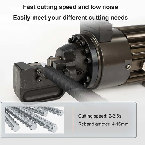 USZWBY Portable Hydraulic Rebar Cutter 900W Handheld Steel Bar Cutting Machine Ideal For 4-16mm Rods showing cutting mechanism and rods.