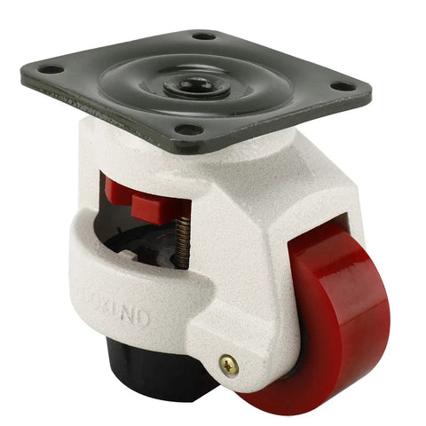 Tough As Nails Leveling Casters 4 Pack With Slick Poly Wheels And Thick Nbr Rubber Pads close-up of caster with plate mounted base.