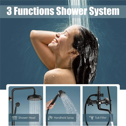 Oil Rubbed Bronze Shower Faucet Set With Hand Sprayer and Tub Spout 3 Functions Shower System display