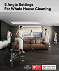 Person demonstrating Cordless Electric Spin Scrubber With Extendable Handle And Adjustable Angle Smart Display in living room