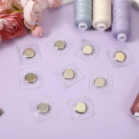 Hella Secure Hidden Magnetic Snaps, 64 Piece Invisible Sew On Clasp Set, displayed with clear PVC covers for sewing.