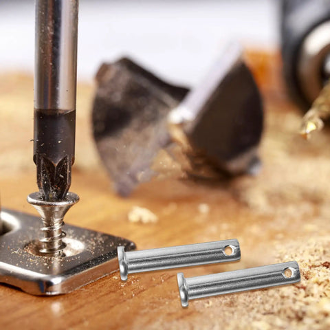 Versatile Di Kaca Stainless Steel Coupling Pins M8x40 Scaffolding Clevis Locking Bolts With Flat Head Design and wood shavings.
