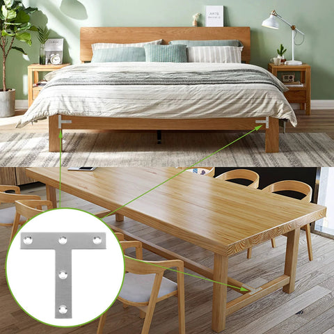 12 Piece T Shaped Mending Plates 3.1 By 3.1 Inch Stainless Steel Flat Corner Brackets for furniture repair, bed and table use
