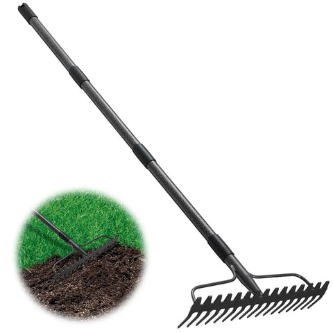 63 Inch Heavy Duty Metal Bow Rake With 17 Tines For Lawn And Garden Cleanup Leaves Debris Mulch Gravel Thatch And Landscaping Tasks