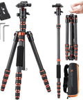 60 Inch Carbon Fiber Tripod For Cameras Ultralight Travel Buddy With 360 Degree Ball Head, folded view with quick release plate