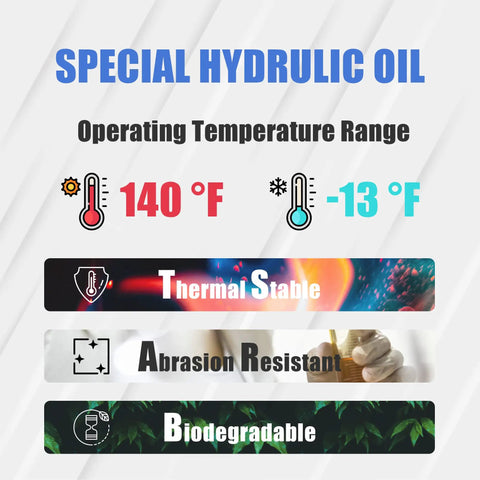 Special hydraulic oil features: 140°F to -13°F temperature, thermal stability, abrasion resistance, biodegradable.