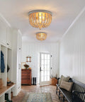 Boho Wood Bead Chandelier With Oak Finish Two Light Semi Flush Mount For Nursery Baby Room Kitchen And Hallway Natural Beaded Ceiling Fixture