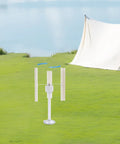 Vertical Axis Wind Turbine Kit 12V 40W with 3 Phase Permanent Magnet Motor, low noise ABS blades, outdoor setup near a tent